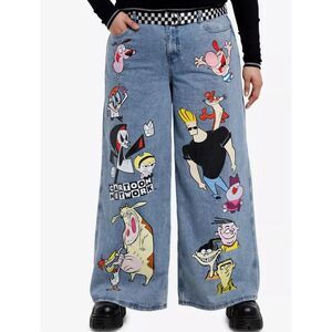 Cartoon Network Character Collage Wide Leg Denim Pants Plus Size